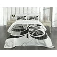 thumbnail image 2 of Ambesonne Black and White Quilted Bedspread Set 3 Pcs, Mid Century Leaf, King Size, Grey Coconut, 2 of 4