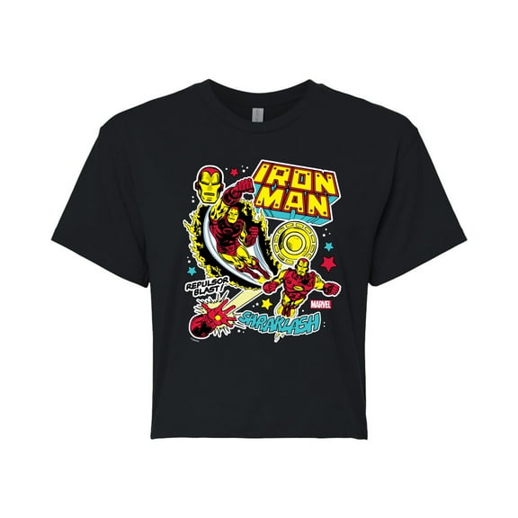 Marvel Iron Man - Sticker Style - Juniors Cropped Graphic T-Shirt