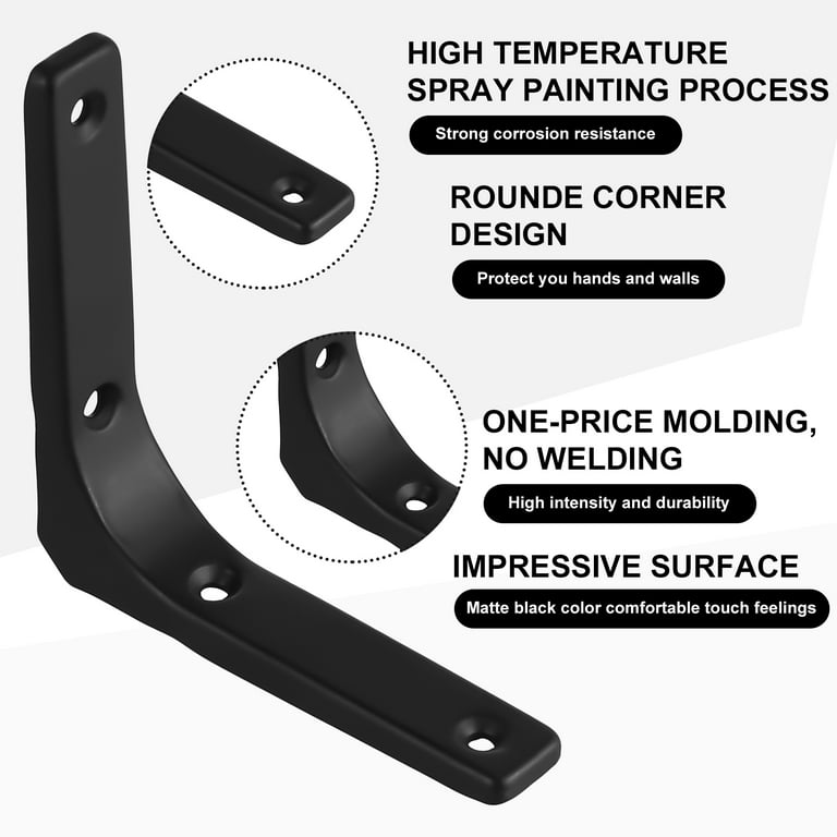 sixwipe 6 Pcs Wall Shelf Bracket, L Bracket for Shelf, 4 x 4 inch Heavy Duty Shelf Support Bracket, Decorative Joint Angle Bracket, Shelf Supports with Screws, Corner Brace Wall Hanging Shelf(Black)