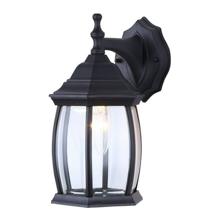 - One Light Outdoor Exterior Lantern Light Fixture Wall Mount Sconce, Textured Black