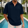 thumbnail image 2 of TAGOLD Mens Summer Short Sleeve V-Neck Blouses & Shirts Slub Linen Casual Fashion Top, 2 of 5