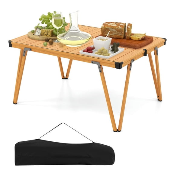 GVN Picnic Tables for Backyard,Folding Camping Table Picnic Table with Storage Bag and Waterproof Desktop-Brown