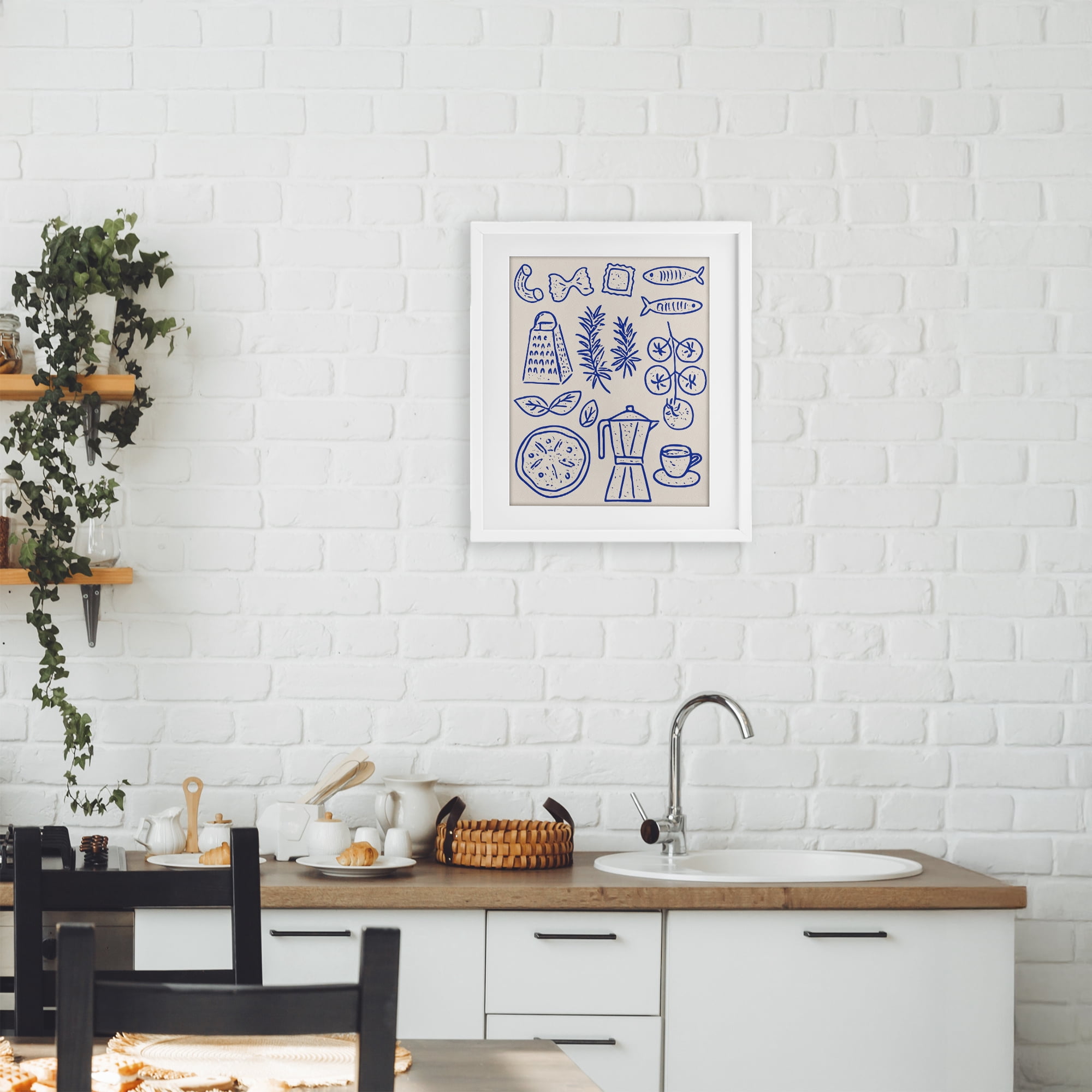 Stupell Industries Pasta & Espresso Simplicity White Framed Print Under Glass, design by Camila Juncos