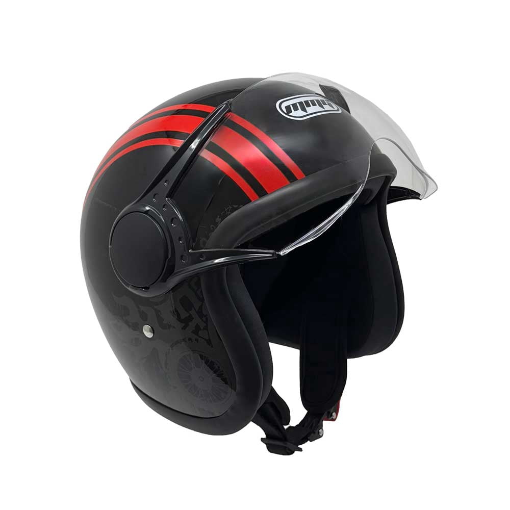 MMG Adult Motorcycle Helmet, Open Face Flip Up Visor DOT - Black/Red Graph (Medium)