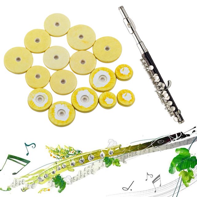 Almohadilla para flauta 16 unids/set de almohadillas para flautas piezas de instrumentos musicales amarillas duraderas de fieltro profesional FLhrweasw Nuevo