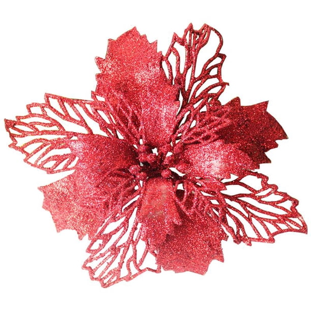 Accesorios de fotografía para fiestas, accesorios de decoración de árbol de Navidad, flores artificiales con purpurina, 1 unidad