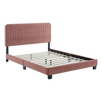 Pemberly Row Channel Tufted Performance Velvet Twin Platform Bed in Dusty Rose