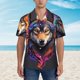 thumbnail image 2 of Balery Colorful Wolf Head Camisas hawaianas de manga corta para hombre, camisas playeras de corte holgado, camisas de vacaciones con botones,XX-Large, 2 of 7