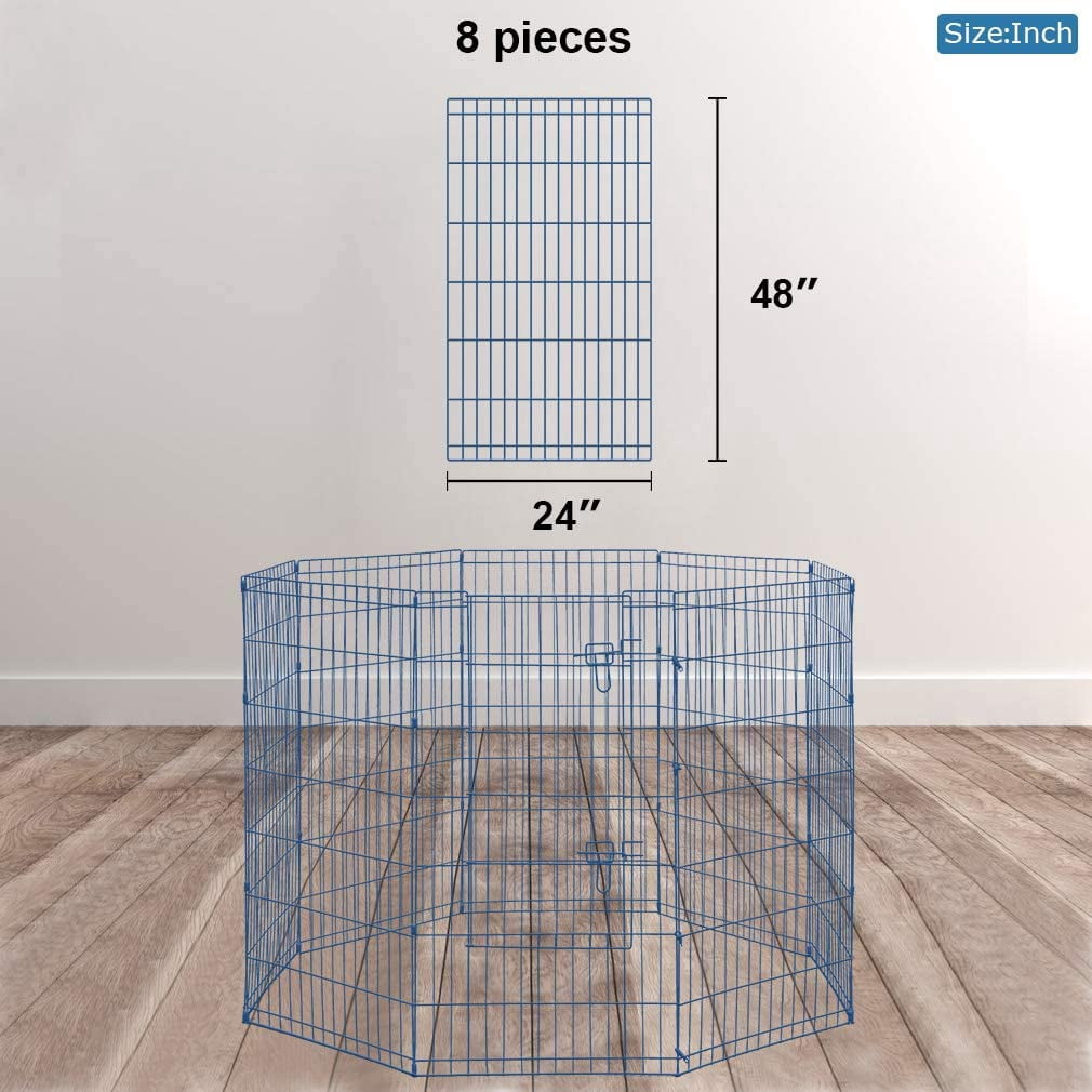 NiamVelo 48 inch Metal Dog Playpen Indoor Outdoor Large Folding Dog Fence Animal Exercise Heavy Duty Portable Puppy Playpen for Dog Cat Rabbits -8 Panel, Blue