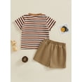 thumbnail image 4 of Bslissey Toddler Baby Boys 2Pcs Summer Outfits Short Sleeve Button Striped Tops + Solid Color Shorts 6M 12M 18M 24M 3T Infant Casual Short Pants Sets, 4 of 9