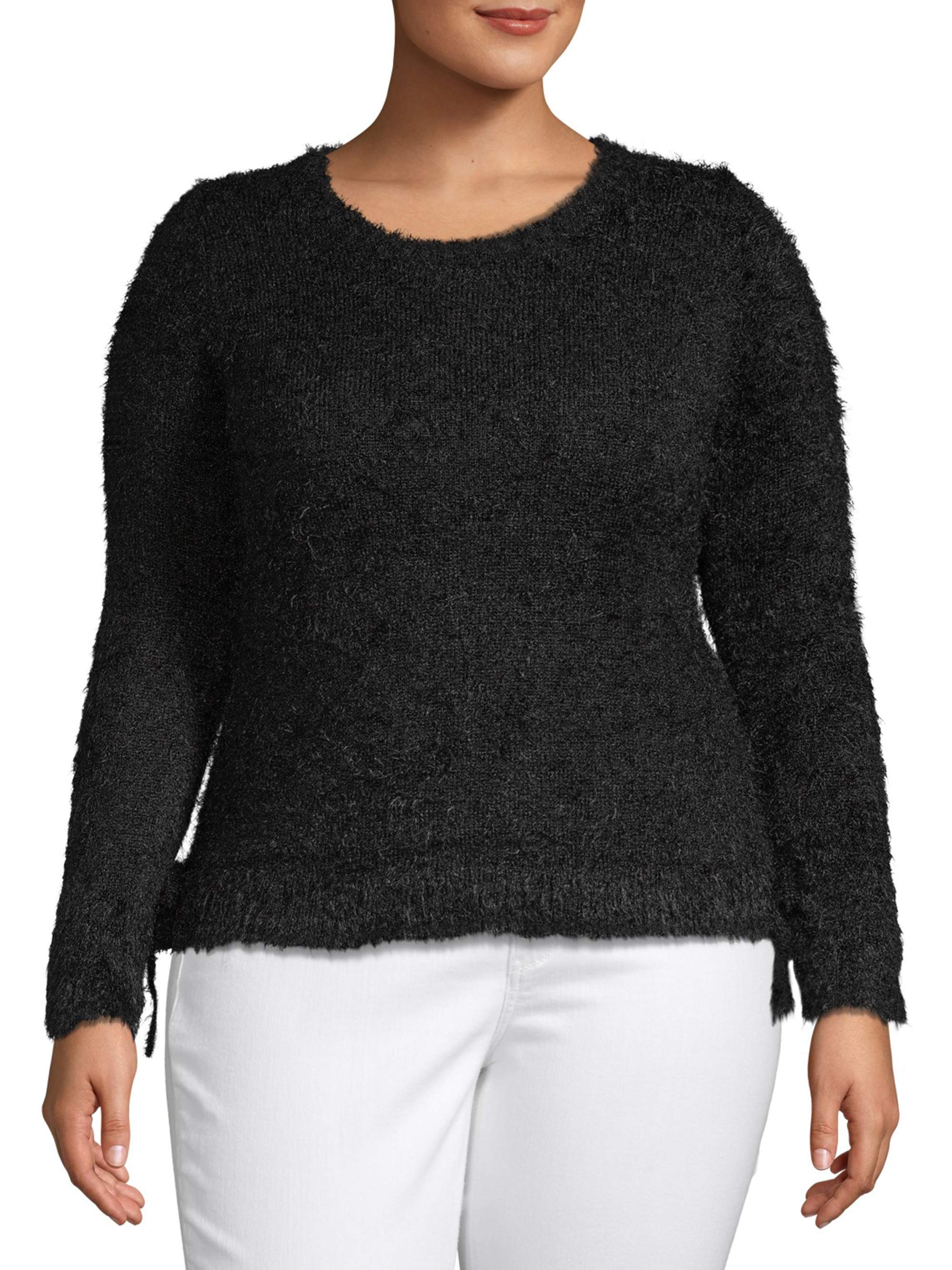 Rachel Rachel Women's Plus Size Fuzzy Soft Yarn Sweater With Slit ...