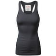 thumbnail image 1 of Women & Plus Solid Ribbed Knit Stretch Workout Racerback Tank Top (CHARCOAL, Small), 1 of 3