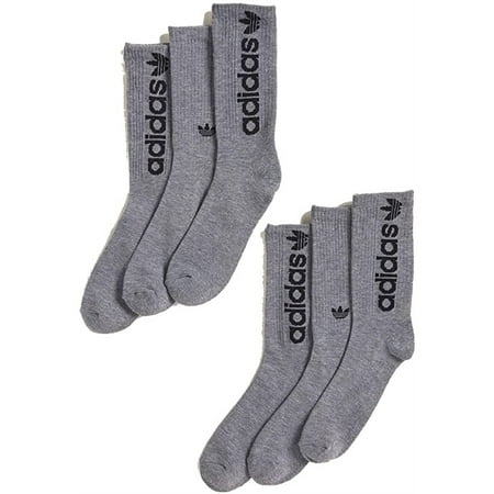 Adidas Men's Athletic Sport Moisture Wicking Cushioned Crew Socks 6 Pack, Grey (Shoe Size 6-12)