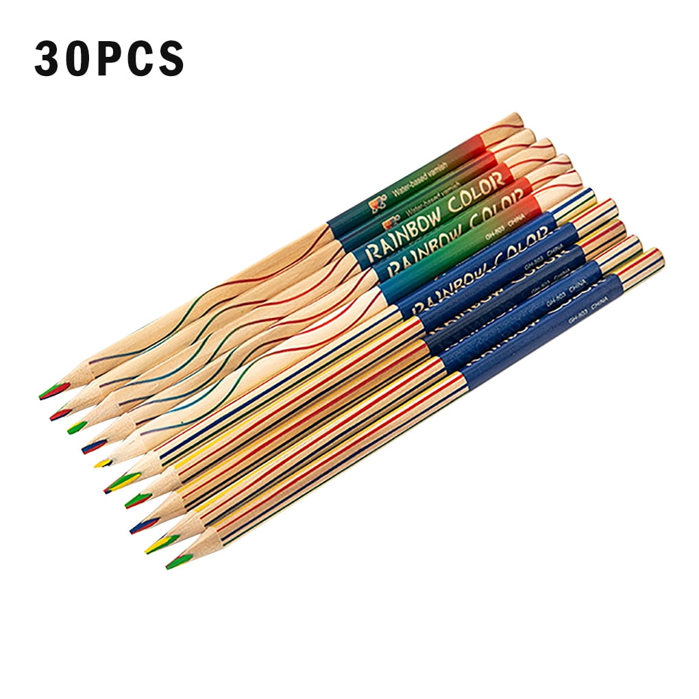 Hi.FANCY 30pcs Drawing Pencil Set 4 in 1 Rainbow Color Wood Pencil for Art Coloring School Supplies