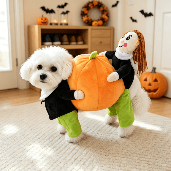 Halloween Dog Pumpkin Costume, 3D Funny Dog Clothes Carrying Pumpkin Cosplay Dress up for Pets Dogs Cats,for Halloween Christmas and Theme Party