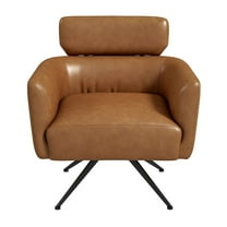 Abel Mid-Century Modern Tight Back Genuine Leather Swivel Chair in Tan