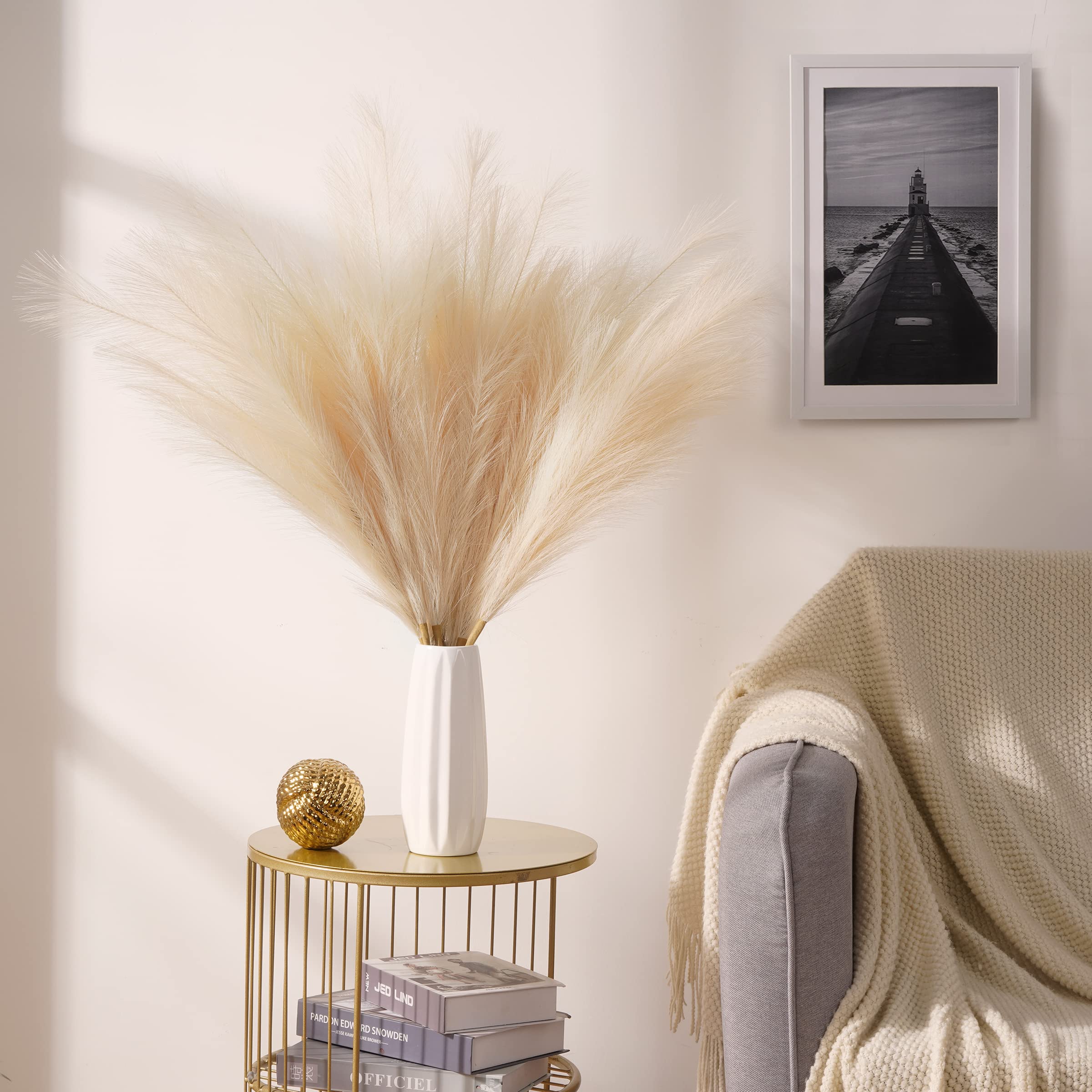 Tetou Artificial Pampas Grass, 38 inches, 8-Pack, Beige photo 7