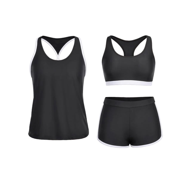 Traje de baño Tankini Yonique de 3 piezas para mujer con pantalones cortos M, color negro