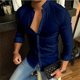 thumbnail image 1 of Camisa de hombre con rayas a cuadros y cuello alto geométrico con estampado urbano para exteriores, ropa de manga larga, ropa informal de diseñador, 1 of 6