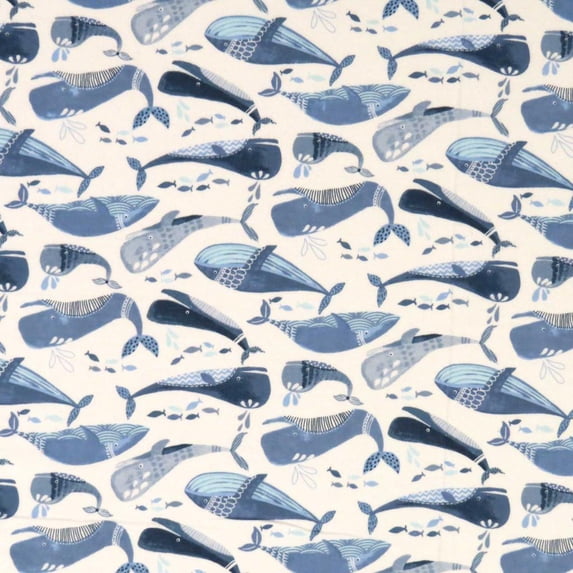 SheetWorld 100% Cotton Flannel Crib Sheet Set 28 x 52, Blue Whales - Includes Fitted, Flat, & Baby Pillow Case