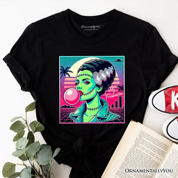Vaperwave Mrs Frankenstein Retro Neon Horror T-Shirt, Synthwave 80's Styled Classic Halloween Tee