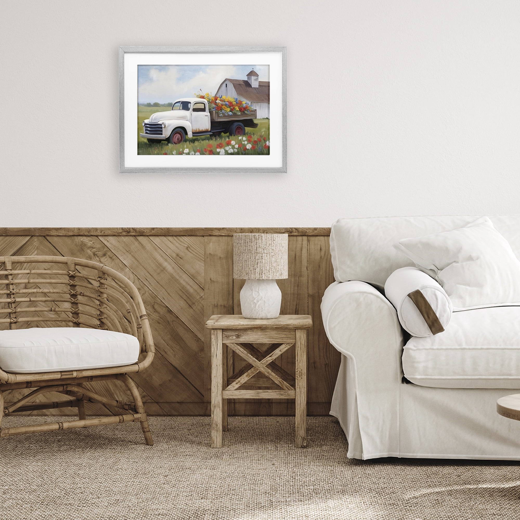 Stupell Industries White Delivery Floral Truck Gray Framed Print Under Glass, design by Kim Allen