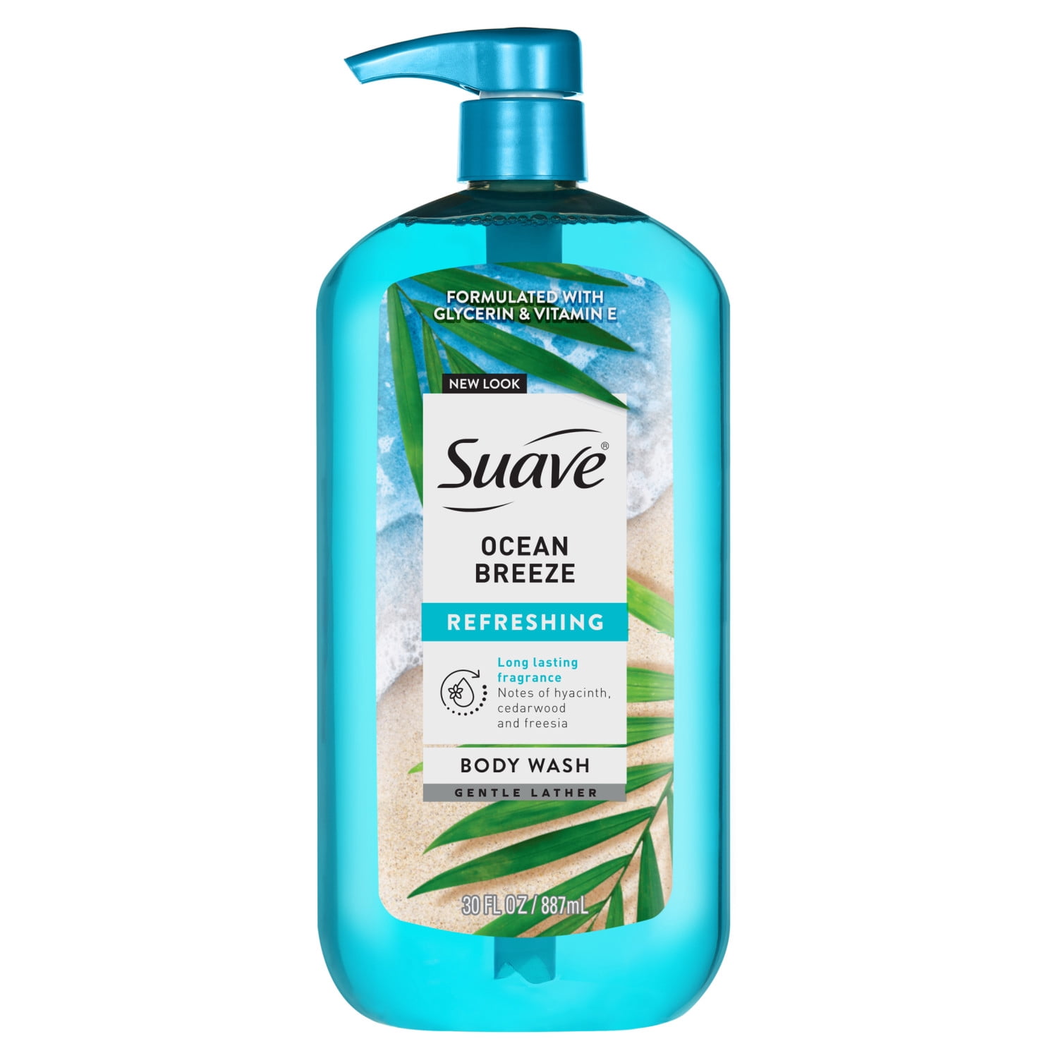 (4 pack) Suave Ocean Breeze Moisturizing Body Wash with Glycerin & Vitamin E, 30 fl oz Pump