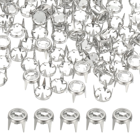 Uxcell 7mm Rhinestone Stud, 70 Sets Metal Claw Beads Nailhead Rivet Decorative Refills Rivet for Leather Crafting for Decor Repair Clothing Belts Bags Shoes, White Silver Tone