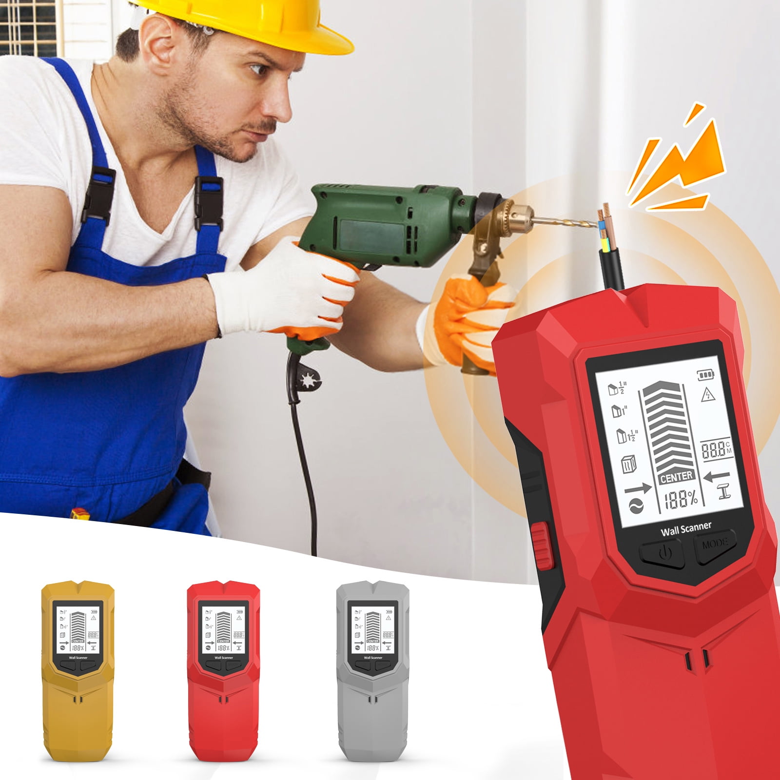 Multi-Surface Wall Scanner With Depth Detection For Metal Wiring In Ceilings Floors & Electrical Installations