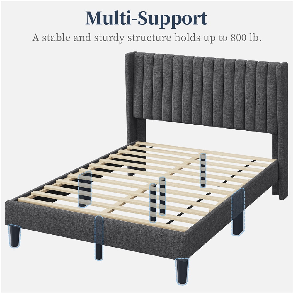 Yaheetech Upholstered Platform Bed Frame with Channel Tufted Headboard, Full, Dark Gray