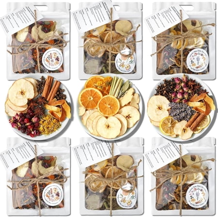 6 Pack Simmer Pot Potpourri Kit with 3 Natural Scents - Stovetop Blends, Botanical Home Air Freshener, Kitchen Deodorizer, Aromatic Housewarming Gift Set