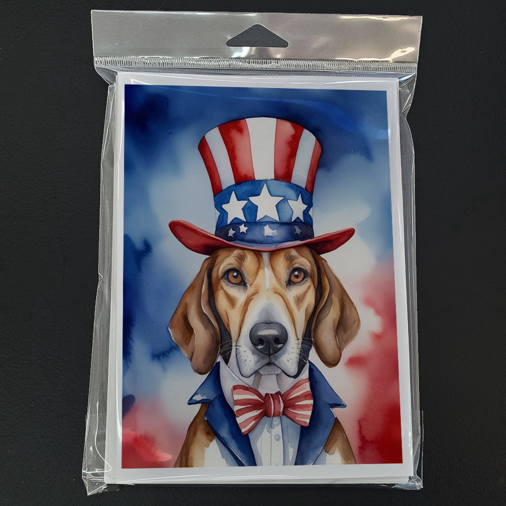 English Foxhound Patriotic American Greeting Cards Pack of 8 7 in x 5 in