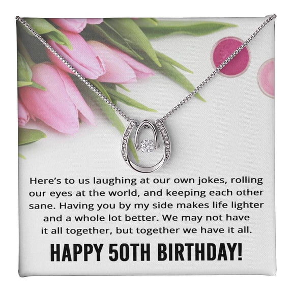 Best Friend 50th Birthday Gifts for Women Funny - 50th Birthday Necklace for Her Title: Two Tone Box
