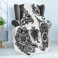 thumbnail image 4 of Floral Soft Flannel Fleece Throw Blanket, Hand Drawn Style Vintage Compositions Blossoming Flowers Retro Fun Design, Cozy Plush for Indoor and Outdoor Use, 70" x 90", White Black, by Ambesonne, 4 of 5