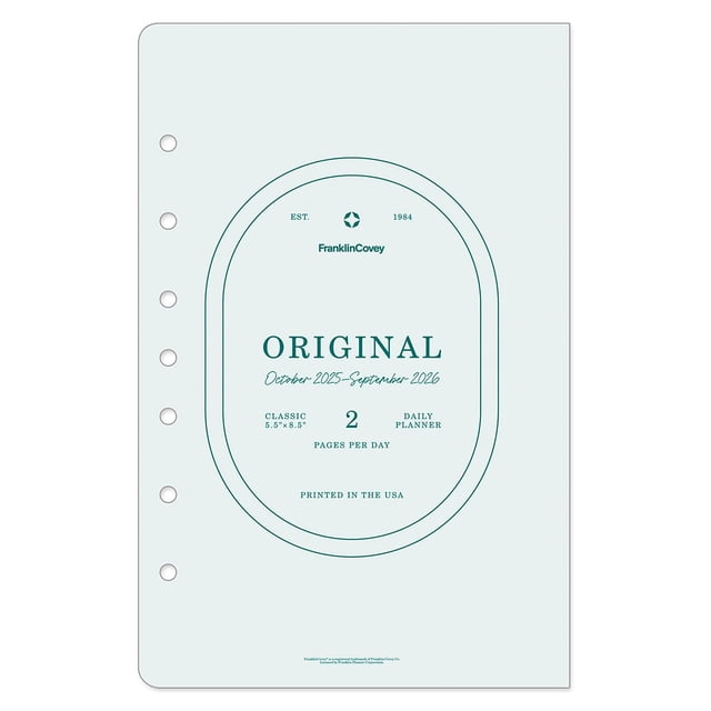 FranklinCovey - Original Two Page Per Day Ring-Bound Planner (Classic, Oct 2025 - Sep 2026)