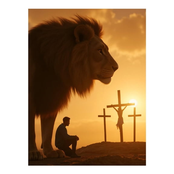 Diamond Art Kit for Adults, Lion Silhouette Sunset Crosses Diamond Painting for Adults Beginners, DIY Diamond Art Painting Kits, 5D Diamond Painting Crafts for Home Decor 12x16 Frameless