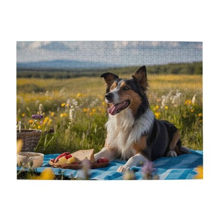 1000-Piece Wooden Jigsaw Puzzle for Adults & Families - Dog Picnic Meadow Relax Fun & Educational Brain-Teasing Game Artistic Home Decor