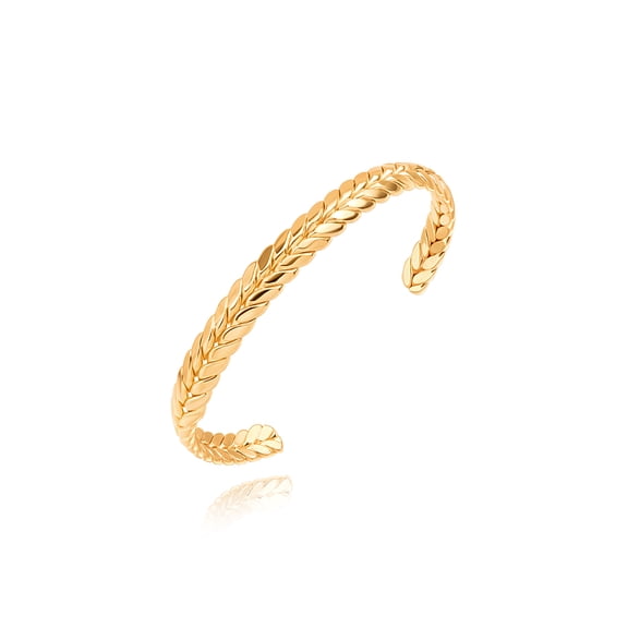 Aobei Pearl 18k Gold Plated Braided Wheat Cuff Bracelet, Open Bangle Bracelet for Women, Dainty Vintage Bracelets for Women Adjustable