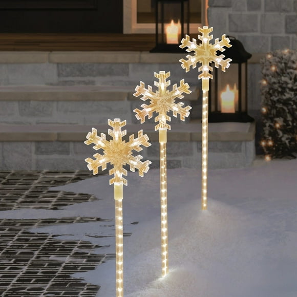 Christmas Joy Snowflake Pathway LED Lights, 5-Count, Warm White, 5 Count