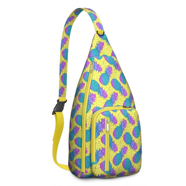 Sac à Dos à Bandoulière Fruits Tropicaux - Design Vibrant d'Ananas et d'Hibiscus, Sac de Jour Tendance