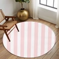 thumbnail image 3 of Pink Striped Large Area Rugs for Bedroom Living Room, Soft Non Slip Carpet Bedside Rug, Modern Farmhouse Pink White Stripes Round Floor Cover Kitchen Accent Rug 7' for Dining Room/Office, 3 of 9