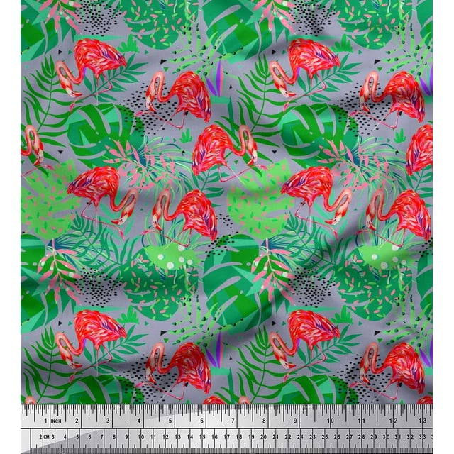 Soimoi Rayon Fabric Tropical Leaves & Flamingo Bird Decor Fabric Printed Yard 42 Inch Wide