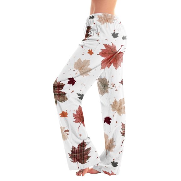 Trgacdwlo Thanksgiving Pj Pants Women Fall Maple Leaf Graphic Wide Leg Womens Pj Bottoms Comfy Soft Sleepwear Elastic Waist Sleeping Pants Women