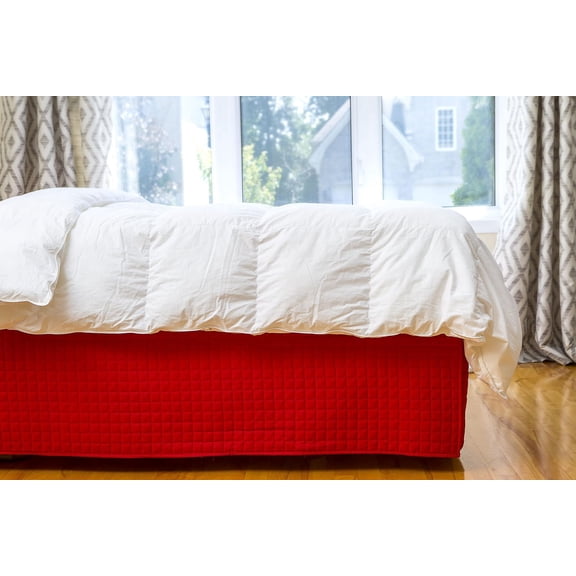Jupe de lit Grid double de Gouchee Home – Jupe de lit matelassée rouge, microfibre douce brossée, 60 x 80 x 14 po, lavable en machine