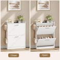 thumbnail image 3 of Shoe Cabinet Organizer with 2 Flip Drawers，Freestanding Shoe Rack Cabinet，Narrow Shoe Cabinet Storage for entryway，Foyer, Hallway, White, 23.6" W × 6.3" D × 33.1" H, 3 of 18