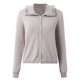 thumbnail image 5 of RMGVDSD Ruffle Collar Cardigan Sweaters For Women Open Front Button Down Long Sleeve Cropped Knit Outerwear Solid Color Fall Classic Soft Sweaters /Grey, 5 of 6