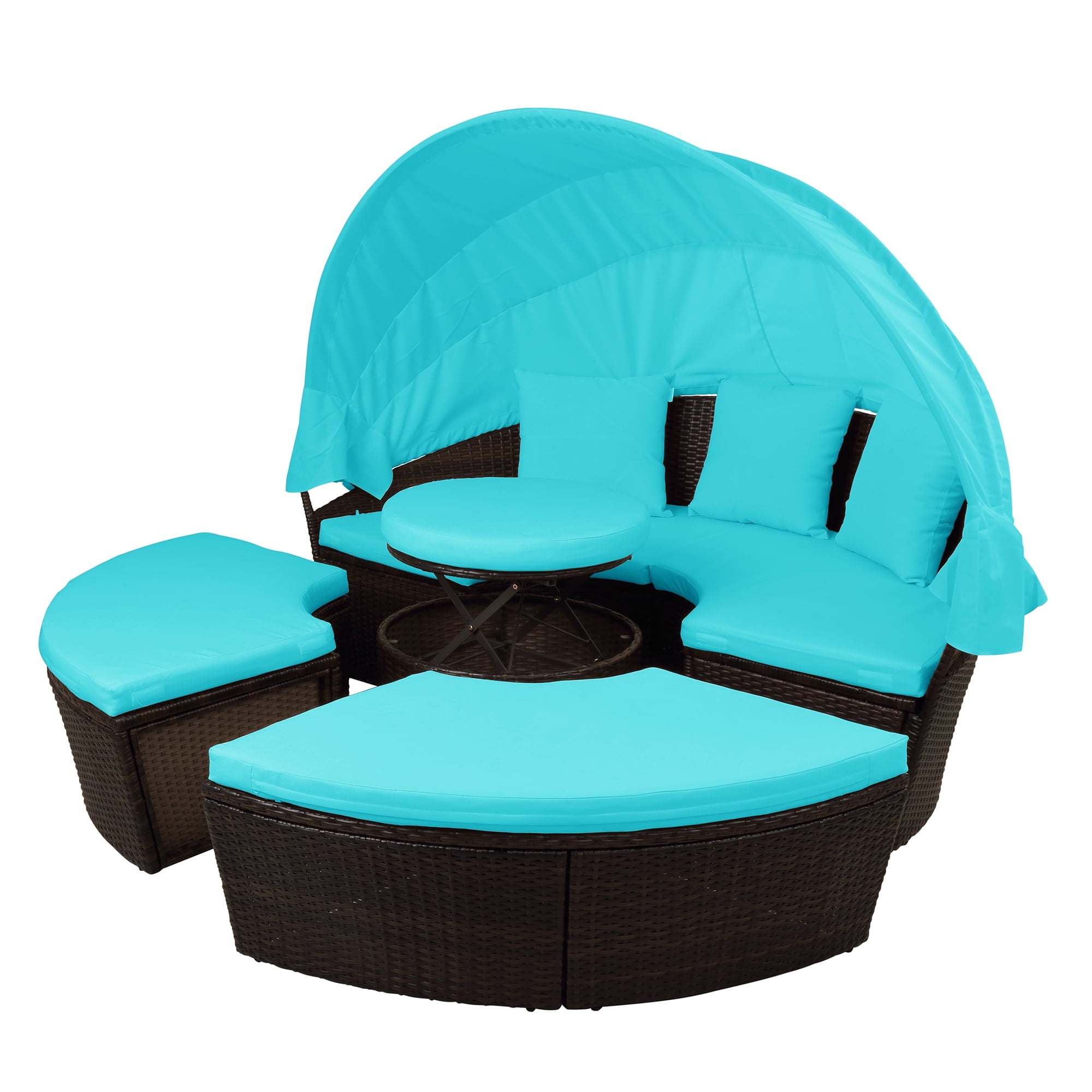 Kepooman Outdoor Round Sectional Sofa Set with Retractable Canopy, Blue Kepooman Outdoor Round Sectional Sofa Set with Retractable Canopy, Blue