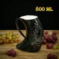 thumbnail image 5 of Mythrojan Viking Drinking Horn Mug Tankard with Medieval Buckle Leather Strap Holster and Canvas Bag Authentic Handcrafted Wine Beer Mead Ale, Home Decor Gift Accessory for Him & Her - 27oz / 800ml, 5 of 8