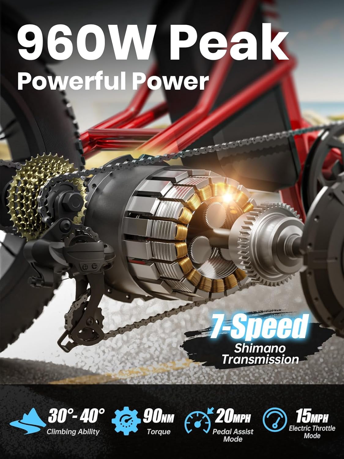 PUCKIPUPPY 20" Electric Tricycle for Adults 960W 60Miles Range 20mph Max Speed Fat Tire Electric Trike 48V 17.4AH Battery 3 Wheel Electric Bike 500lbs Load E-Mountain Bikes, Comply with UL2849 By SGS