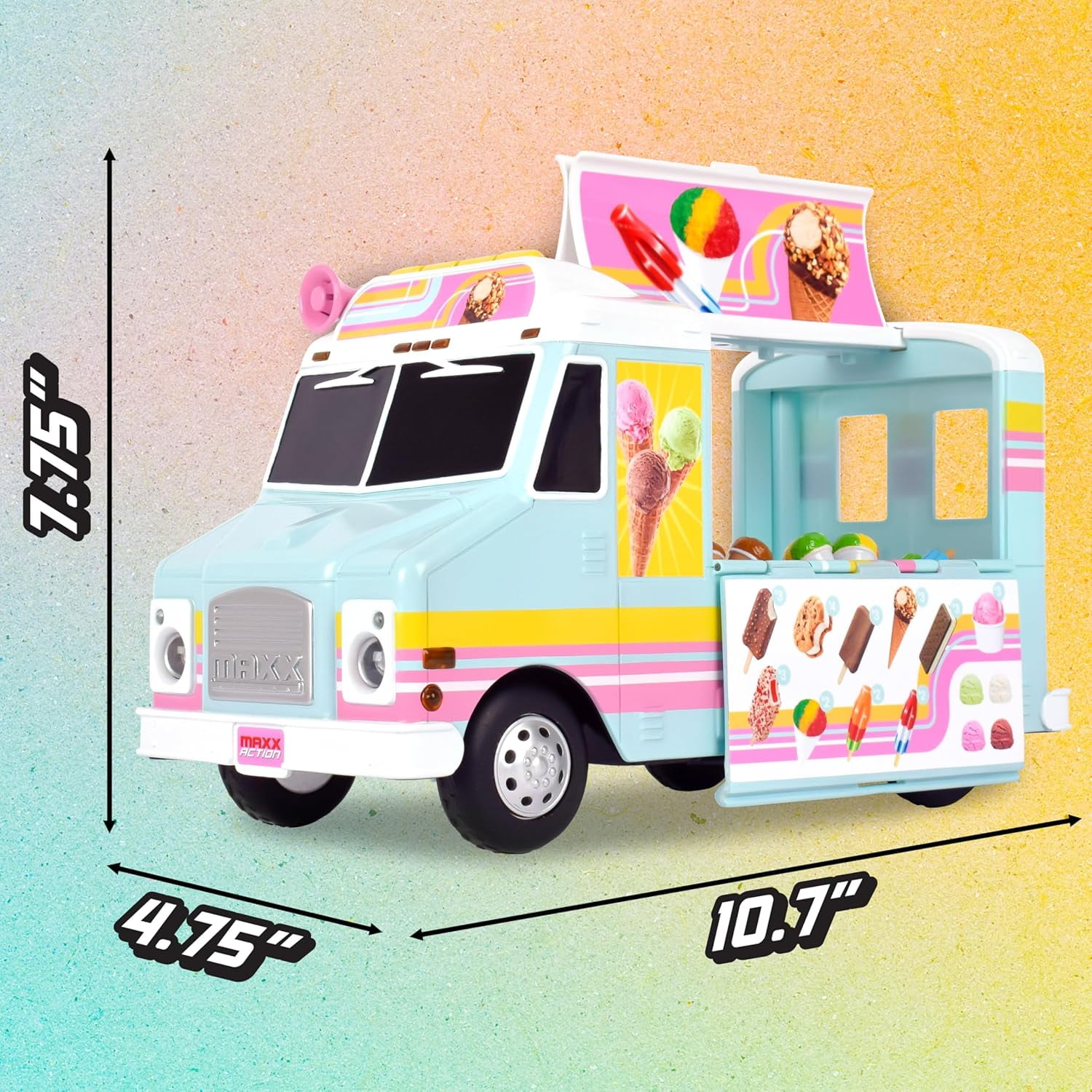 Maxx Action, 12" Motorized Lights and Sounds Large Ice Cream Truck, 1 pack, Play Toys for Children 3+